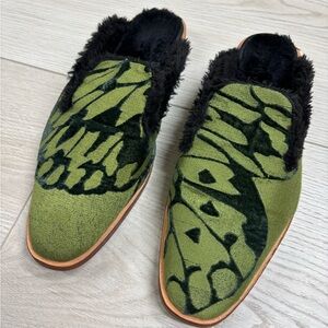 Free People Green and Black Butterfly Effect Mules